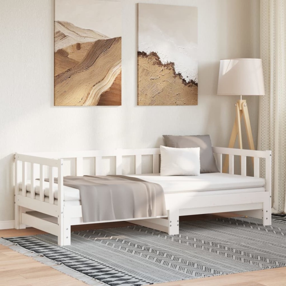 vidaXL Pat de zi cu extensie, alb, 90x190 cm, lemn masiv de pin