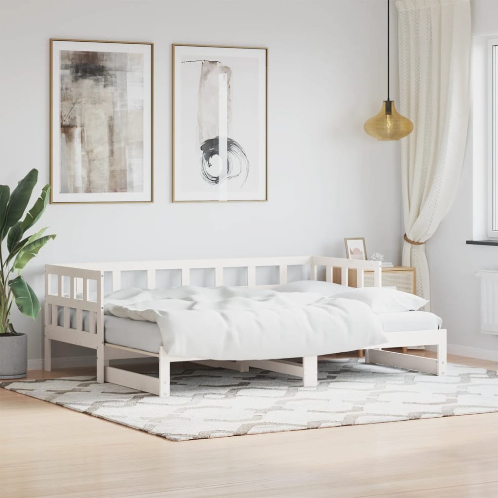 vidaXL Pat de zi cu extensie, alb, 80x200 cm, lemn masiv de pin