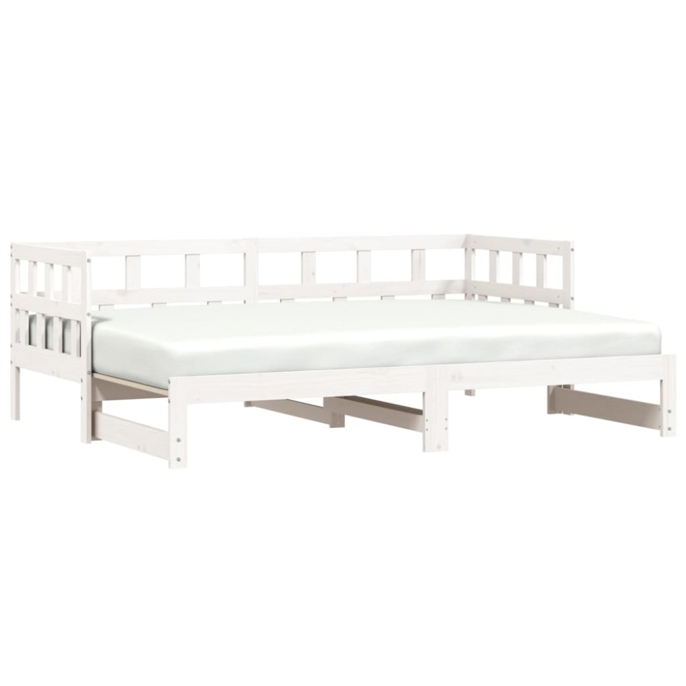 vidaXL Pat de zi cu extensie, alb, 90x190 cm, lemn masiv de pin