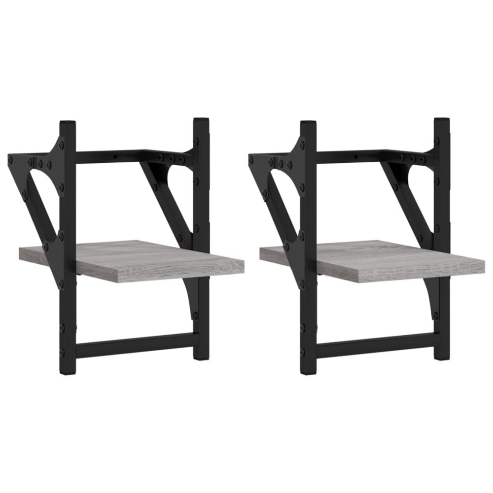 vidaXL Rafturi de perete cu bare, 2 buc., gri sonoma, 20x25x30 cm
