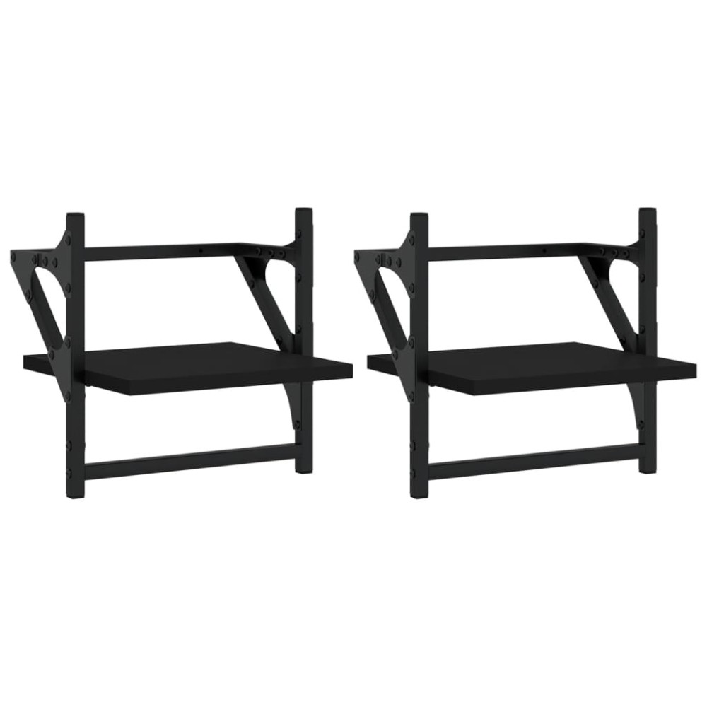 vidaXL Rafturi de perete cu bare, 2 buc, negru, 30x25x30 cm