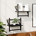 vidaXL Rafturi de perete cu bare, 2 buc, negru, 30x25x30 cm vidaXL Rafturi de perete cu bare, 2 buc, negru, 30x25x30 cm