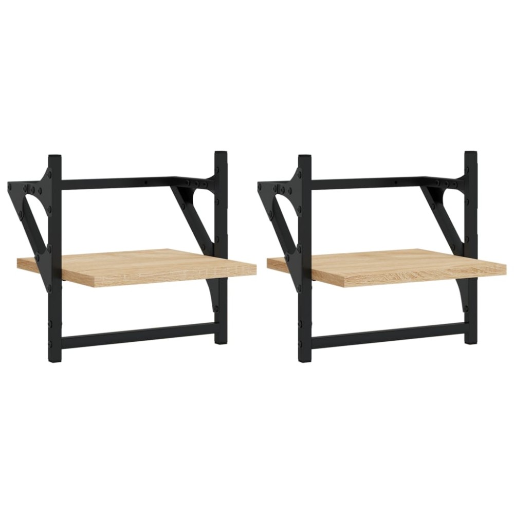 vidaXL Rafturi de perete cu bare, 2 buc, stejar sonoma, 30x25x30 cm