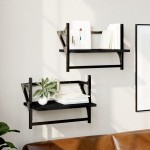 vidaXL Rafturi de perete cu bare, 2 buc, negru, 40x25x30 cm vidaXL Rafturi de perete cu bare, 2 buc, negru, 40x25x30 cm