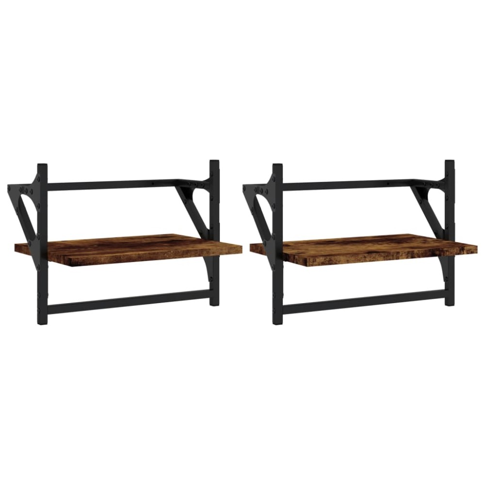 vidaXL Rafturi de perete cu bare 2 buc., stejar fumuriu, 40x25x30 cm