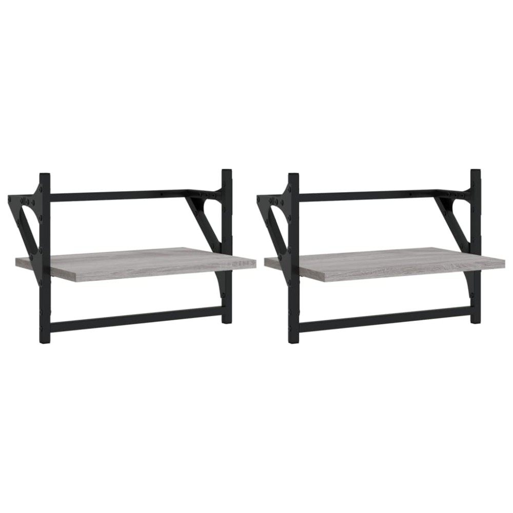 vidaXL Rafturi de perete cu bare, 2 buc., gri sonoma, 40x25x30 cm