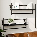 vidaXL Rafturi de perete cu bare, 2 buc, negru, 65x25x30 cm vidaXL Rafturi de perete cu bare, 2 buc, negru, 65x25x30 cm
