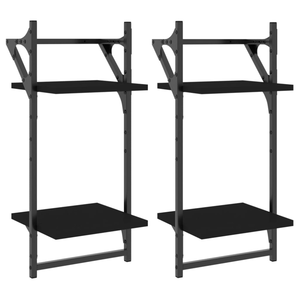 vidaXL Rafturi perete cu 2 niveluri/bare 2 buc negru 30x25x65 cm