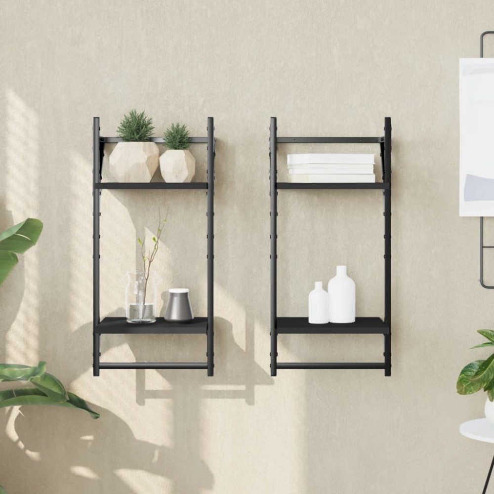 vidaXL Rafturi perete cu 2 niveluri/bare 2 buc negru 30x25x65 cm
