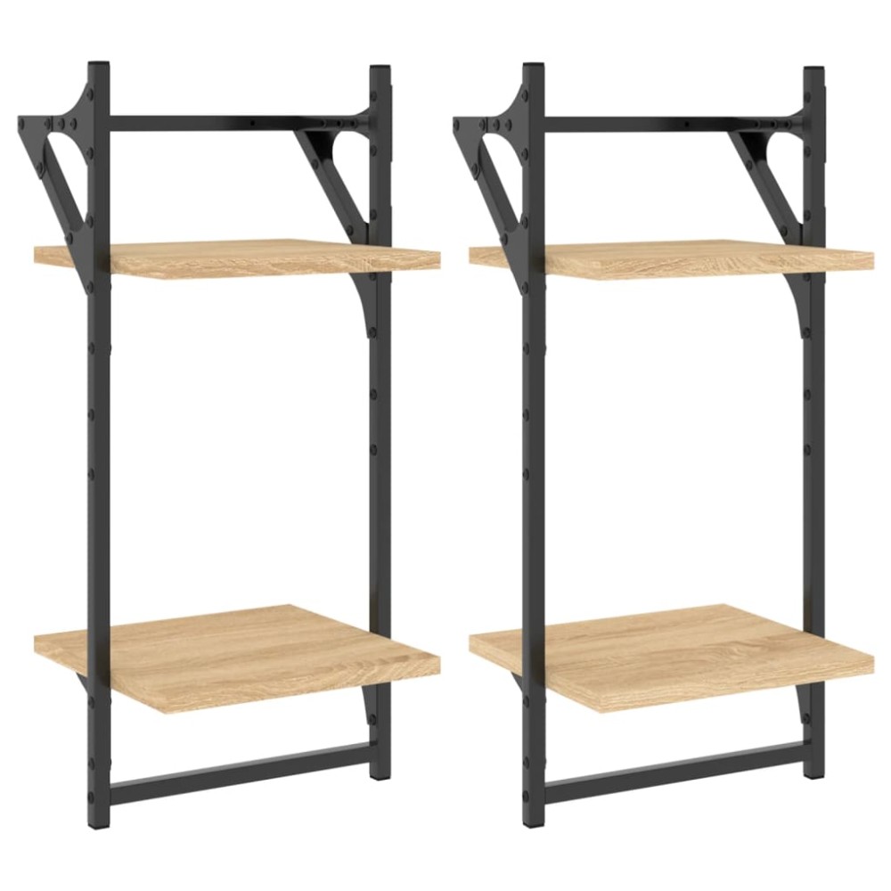 vidaXL Rafturi perete cu 2 niveluri/bare 2 buc stejar sonoma30x25x65cm
