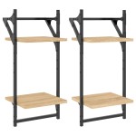 vidaXL Rafturi perete cu 2 niveluri/bare 2 buc stejar sonoma30x25x65cm vidaXL Rafturi perete cu 2 niveluri/bare 2 buc stejar sonoma30x25x65cm