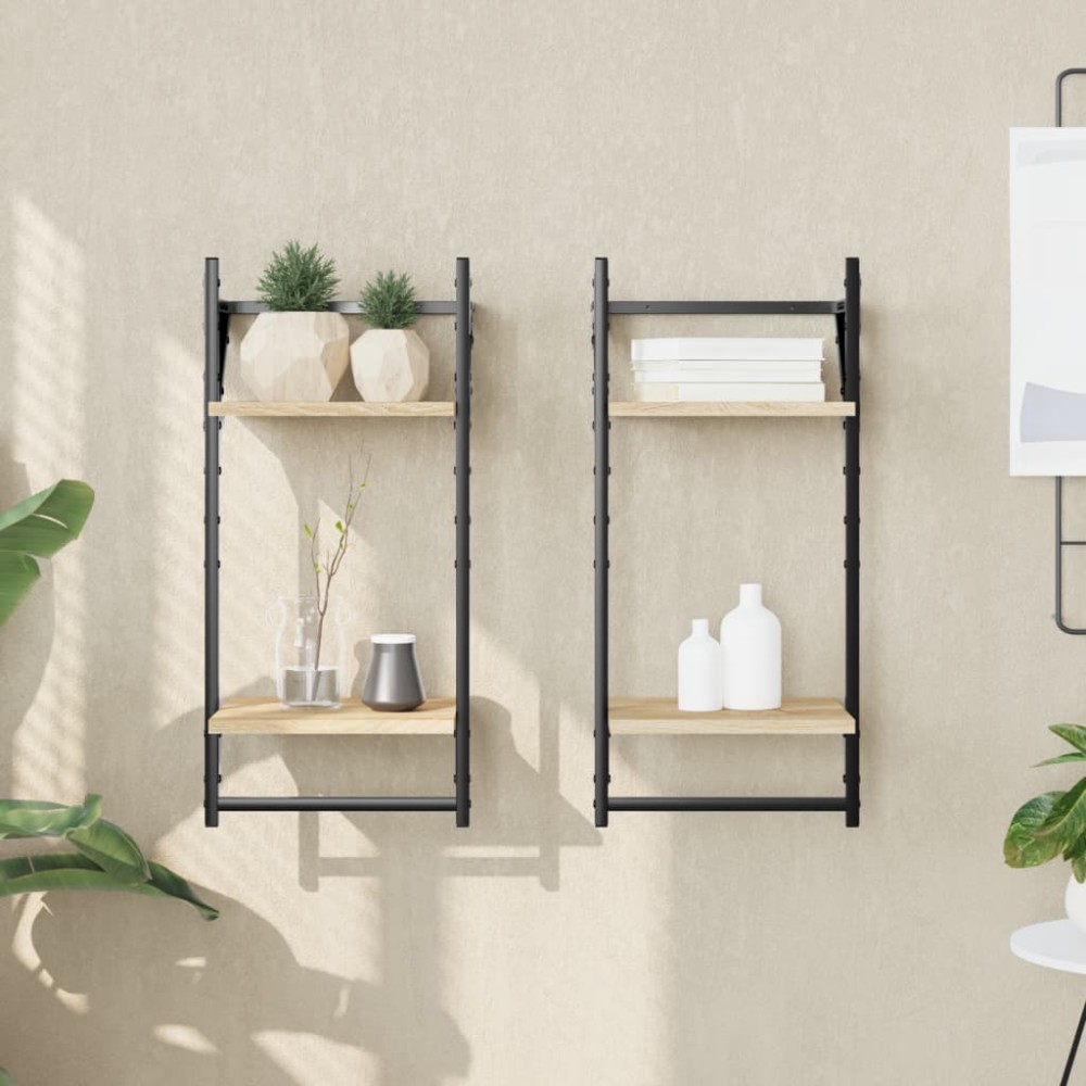 vidaXL Rafturi perete cu 2 niveluri/bare 2 buc stejar sonoma30x25x65cm