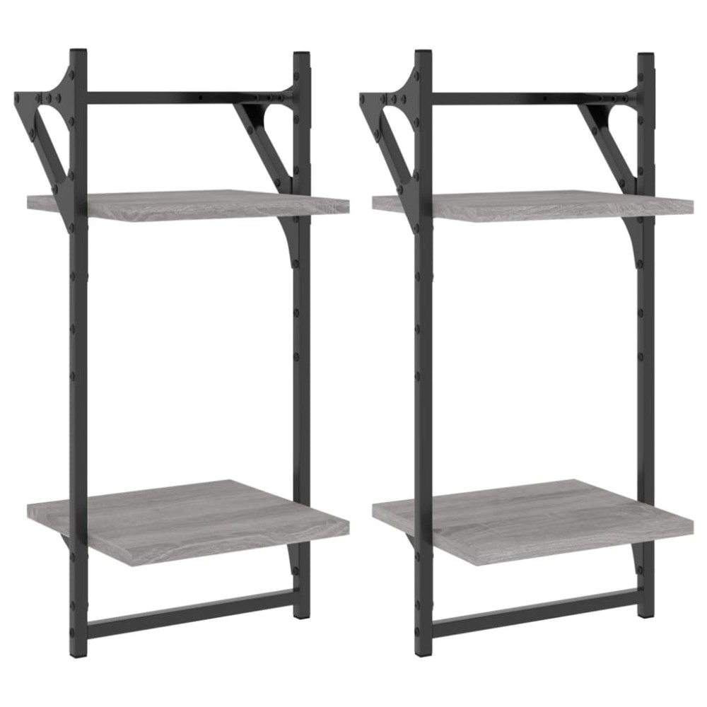 vidaXL Rafturi perete 2 niveluri cu bare 2 buc. gri sonoma 30x25x65 cm