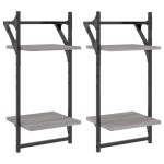 vidaXL Rafturi perete 2 niveluri cu bare 2 buc. gri sonoma 30x25x65 cm
