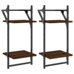 vidaXL Rafturi perete cu 2 niveluri/bare 2 buc stejar maro 30x25x65 cm vidaXL Rafturi perete cu 2 niveluri/bare 2 buc stejar maro 30x25x65 cm