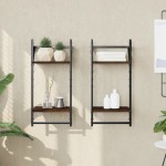 vidaXL Rafturi perete cu 2 niveluri/bare 2 buc stejar maro 30x25x65 cm vidaXL Rafturi perete cu 2 niveluri/bare 2 buc stejar maro 30x25x65 cm