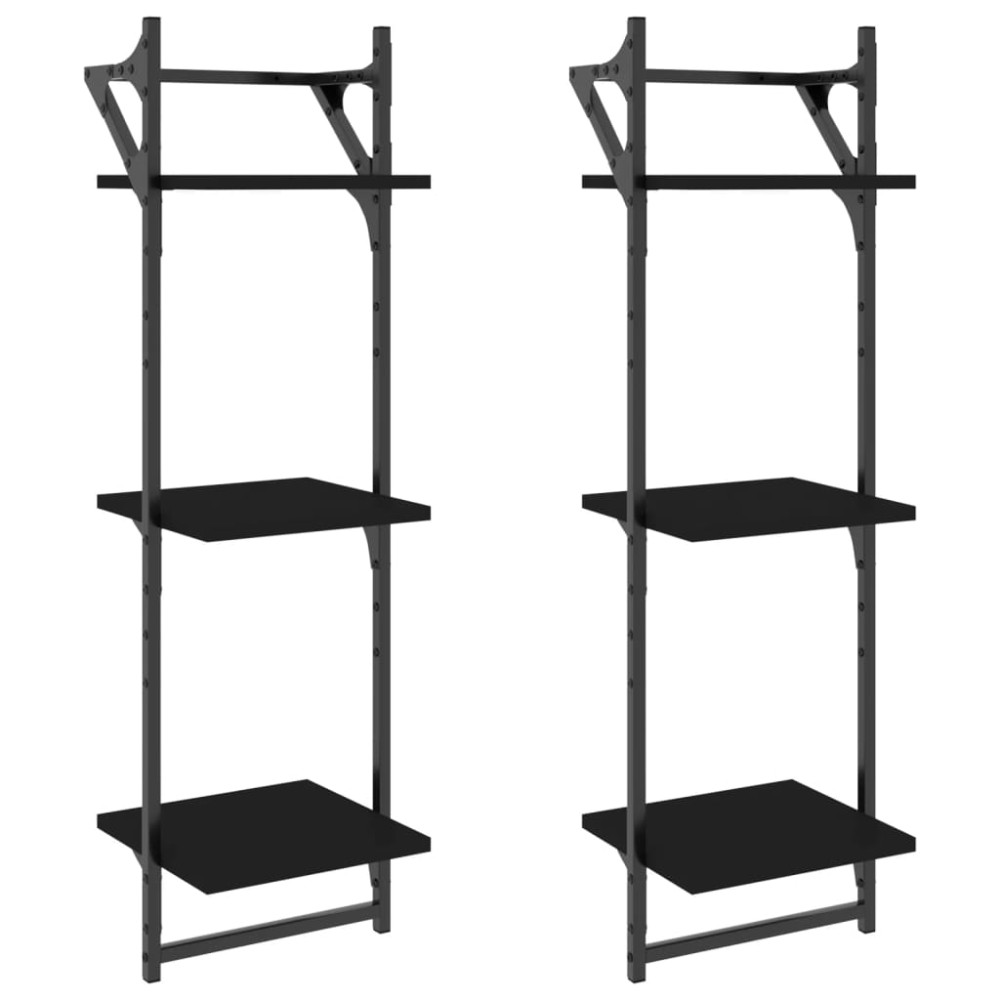 vidaXL Rafturi perete 3 niveluri/bare 2 buc negru 30x25x100cm