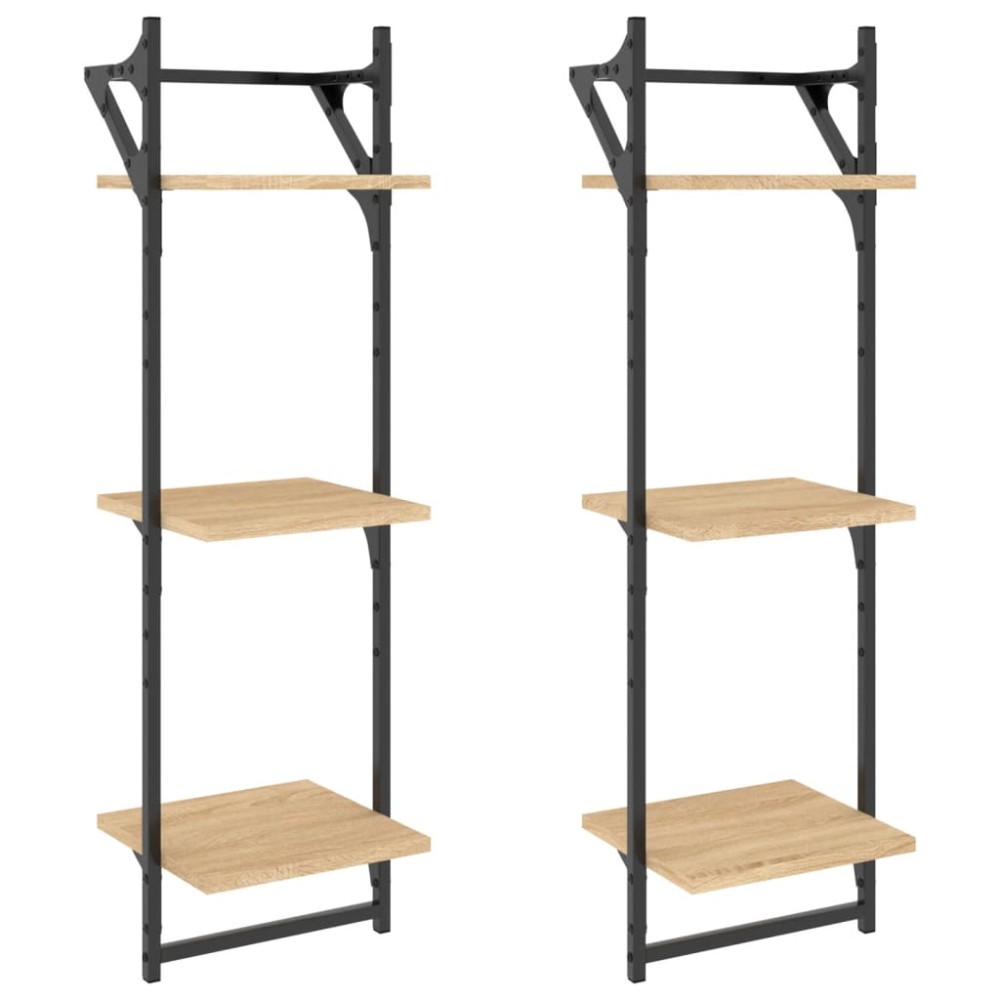 vidaXL Rafturi perete 3 niveluri/bare 2 buc stejar sonoma 30x25x100cm