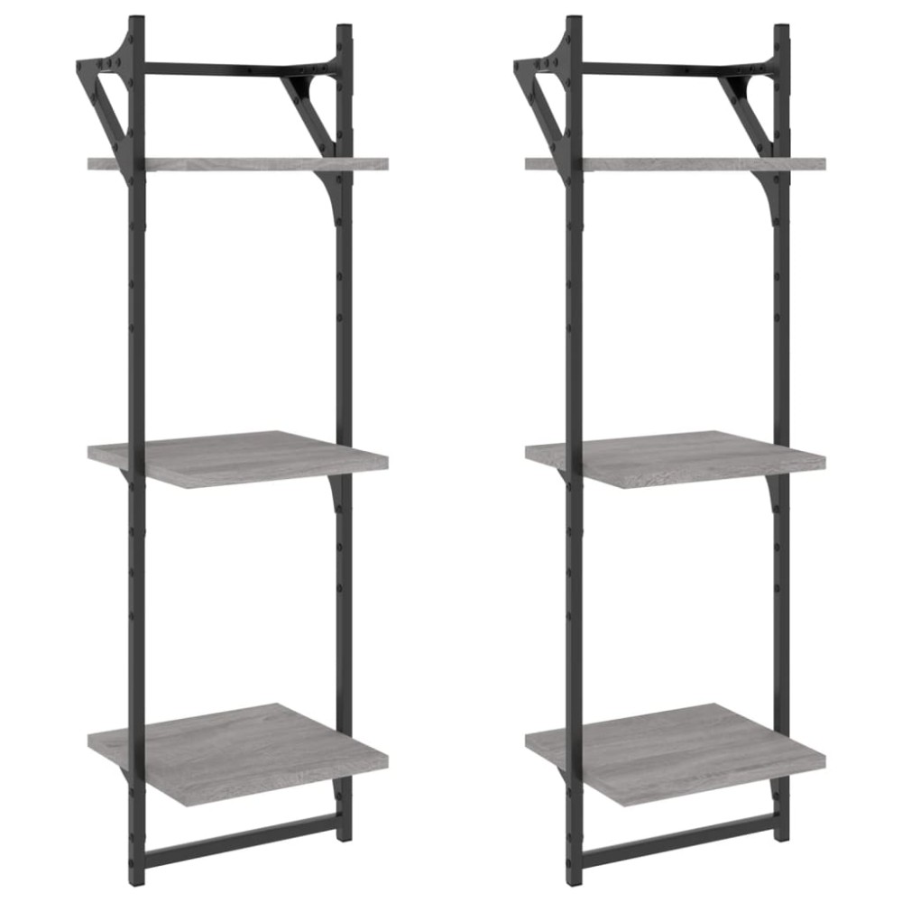 vidaXL Rafturi perete 3 niveluri cu bare 2 buc. gri sonoma 30x25x100cm