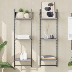 vidaXL Rafturi perete 3 niveluri cu bare 2 buc. gri sonoma 30x25x100cm vidaXL Rafturi perete 3 niveluri cu bare 2 buc. gri sonoma 30x25x100cm
