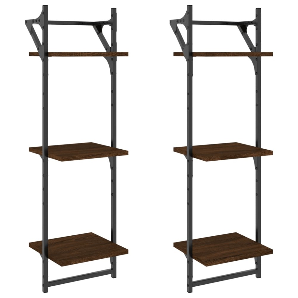 vidaXL Rafturi perete cu 3 niveluri/bare 2 buc stejar maro 30x25x100cm