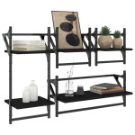 vidaXL Set rafturi perete cu bare, 4 buc. negru lemn prelucrat vidaXL Set rafturi perete cu bare, 4 buc. negru lemn prelucrat