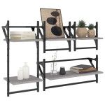 vidaXL Set rafturi perete cu bare, 4 buc., gri sonoma, lemn prelucrat vidaXL Set rafturi perete cu bare, 4 buc., gri sonoma, lemn prelucrat