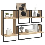 vidaXL Set rafturi perete cu bare, 4 buc. stejar sonoma lemn prelucrat