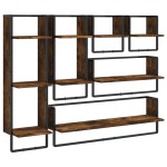 vidaXL Set rafturi de perete cu bare, 6 buc., stejar fumuriu, lemn vidaXL Set rafturi de perete cu bare, 6 buc., stejar fumuriu, lemn