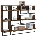 vidaXL Set rafturi de perete cu bare, 6 buc., stejar fumuriu, lemn vidaXL Set rafturi de perete cu bare, 6 buc., stejar fumuriu, lemn