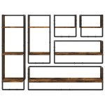 vidaXL Set rafturi de perete cu bare, 6 buc., stejar fumuriu, lemn vidaXL Set rafturi de perete cu bare, 6 buc., stejar fumuriu, lemn