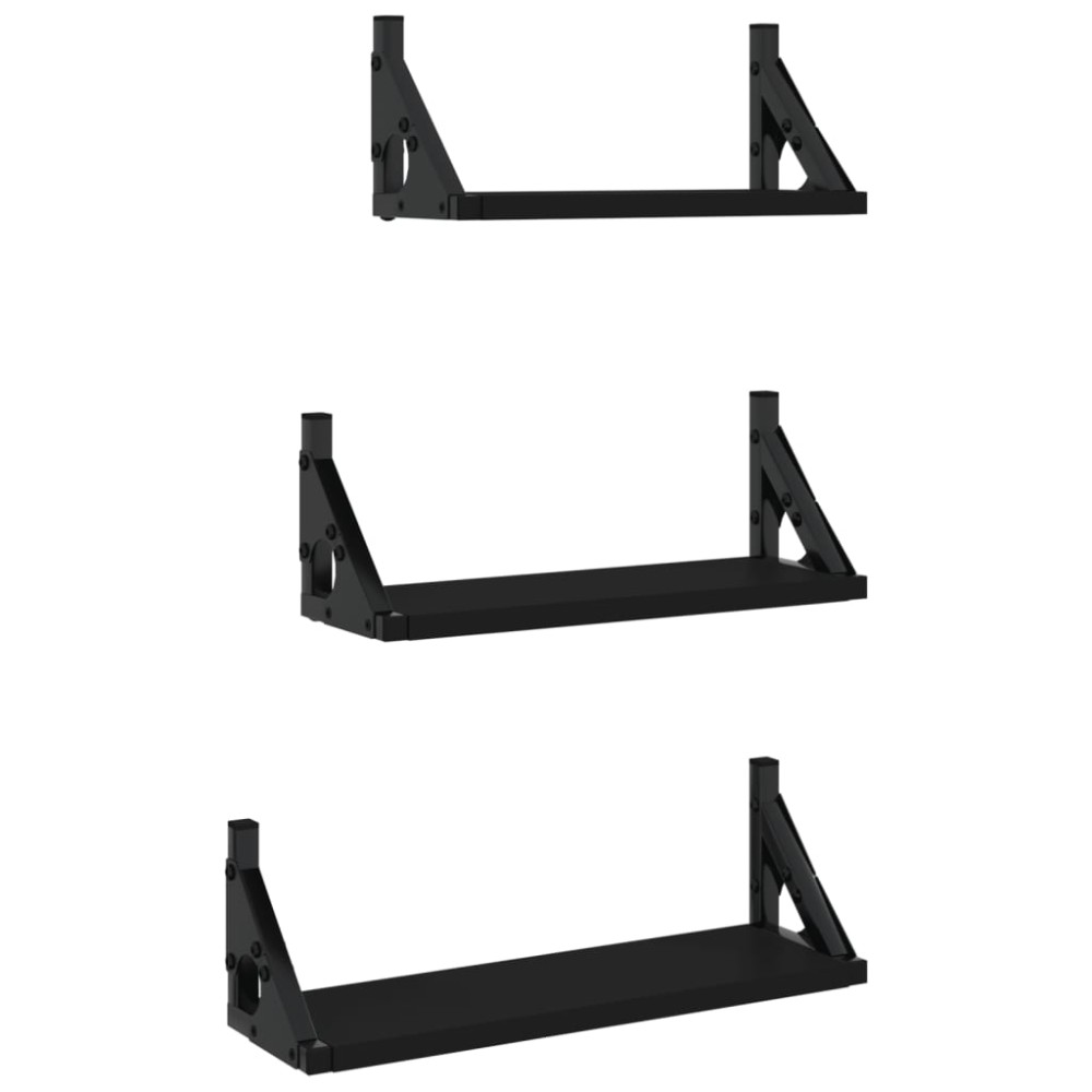 vidaXL Set rafturi de perete, 3 buc., negru, lemn prelucrat