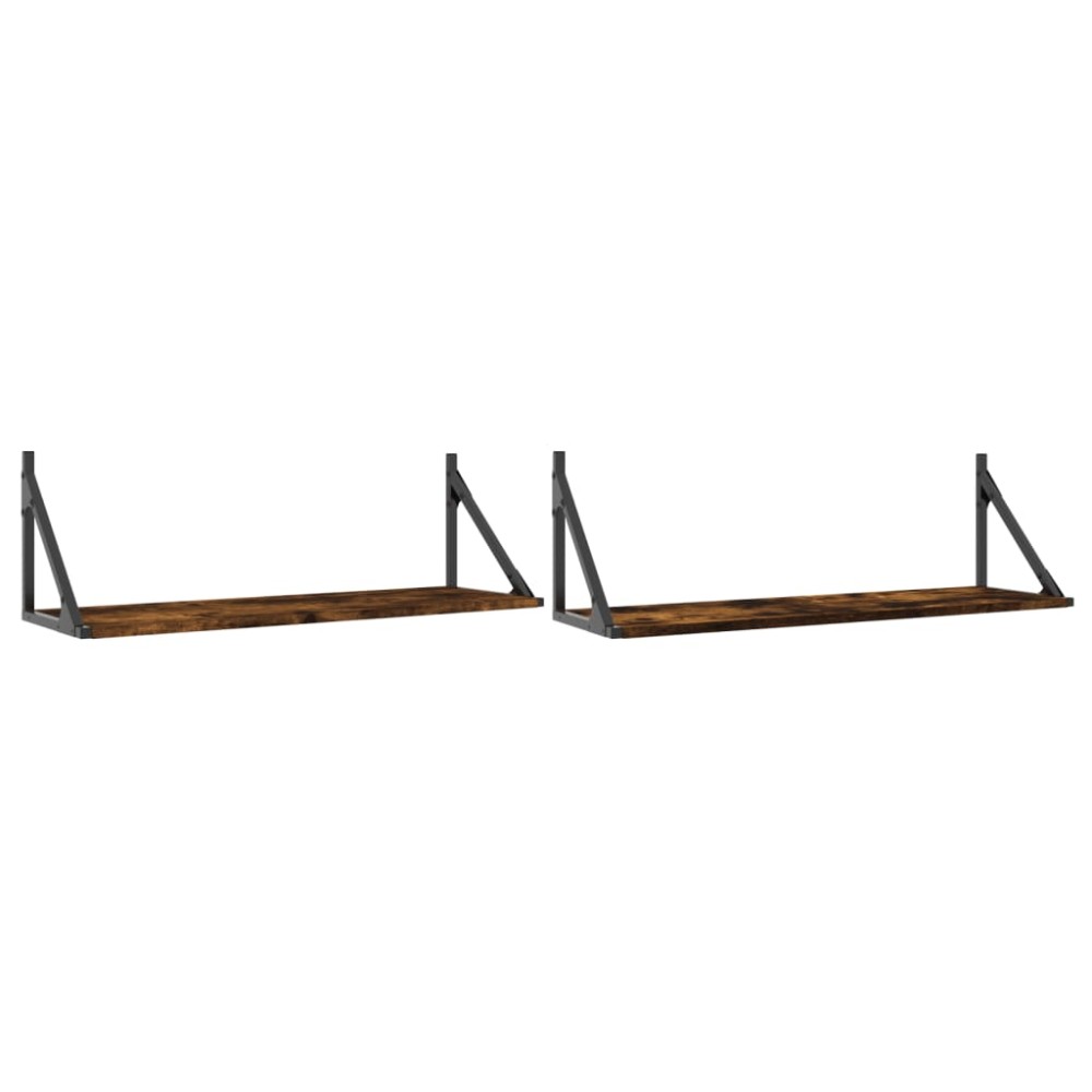 vidaXL Rafturi de perete, 2 buc., stejar fumuriu, 80x25x25,5 cm, lemn