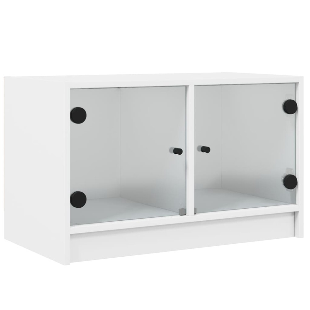 vidaXL Comodă TV cu uși din sticlă, alb, 68x37x42 cm
