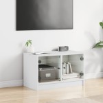 vidaXL Comodă TV cu uși din sticlă, alb, 68x37x42 cm vidaXL Comodă TV cu uși din sticlă, alb, 68x37x42 cm