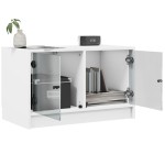 vidaXL Comodă TV cu uși din sticlă, alb, 68x37x42 cm vidaXL Comodă TV cu uși din sticlă, alb, 68x37x42 cm