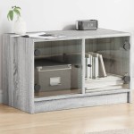 vidaXL Comodă TV cu uși din sticlă, gri sonoma, 68x37x42 cm vidaXL Comodă TV cu uși din sticlă, gri sonoma, 68x37x42 cm