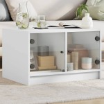 vidaXL Măsuță de cafea cu uși din sticlă, alb, 68x50x42 cm vidaXL Măsuță de cafea cu uși din sticlă, alb, 68x50x42 cm