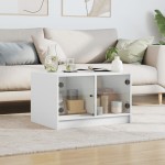 vidaXL Măsuță de cafea cu uși din sticlă, alb, 68x50x42 cm vidaXL Măsuță de cafea cu uși din sticlă, alb, 68x50x42 cm