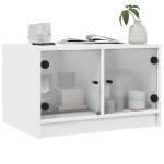 vidaXL Măsuță de cafea cu uși din sticlă, alb, 68x50x42 cm vidaXL Măsuță de cafea cu uși din sticlă, alb, 68x50x42 cm