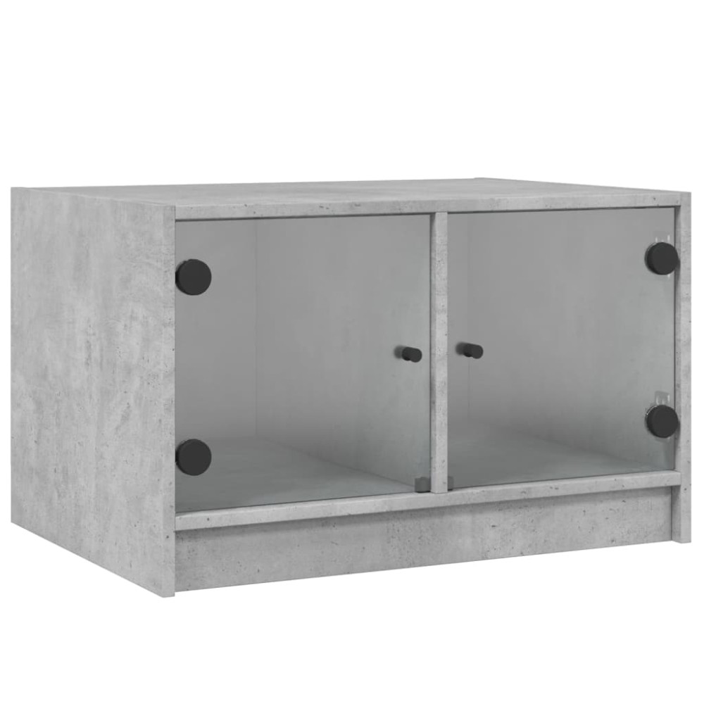 vidaXL Măsuță de cafea cu uși din sticlă, gri beton, 68x50x42 cm