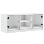 vidaXL Comodă TV cu uși din sticlă, alb, 102x37x42 cm vidaXL Comodă TV cu uși din sticlă, alb, 102x37x42 cm