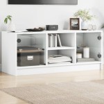 vidaXL Comodă TV cu uși din sticlă, alb, 102x37x42 cm vidaXL Comodă TV cu uși din sticlă, alb, 102x37x42 cm