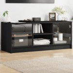 vidaXL Comodă TV cu uși din sticlă, negru, 102x37x42 cm vidaXL Comodă TV cu uși din sticlă, negru, 102x37x42 cm