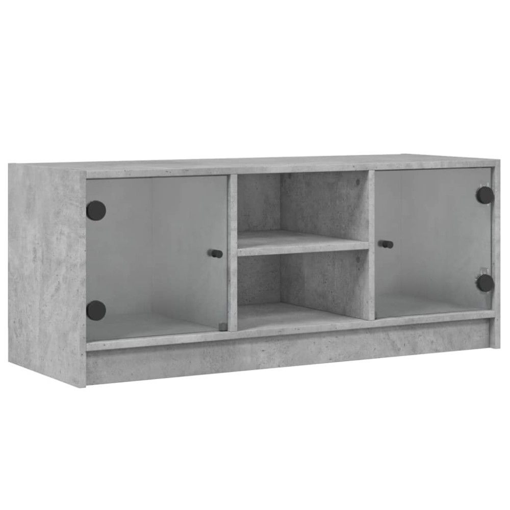 vidaXL Comodă TV cu uși din sticlă, gri beton, 102x37x42 cm