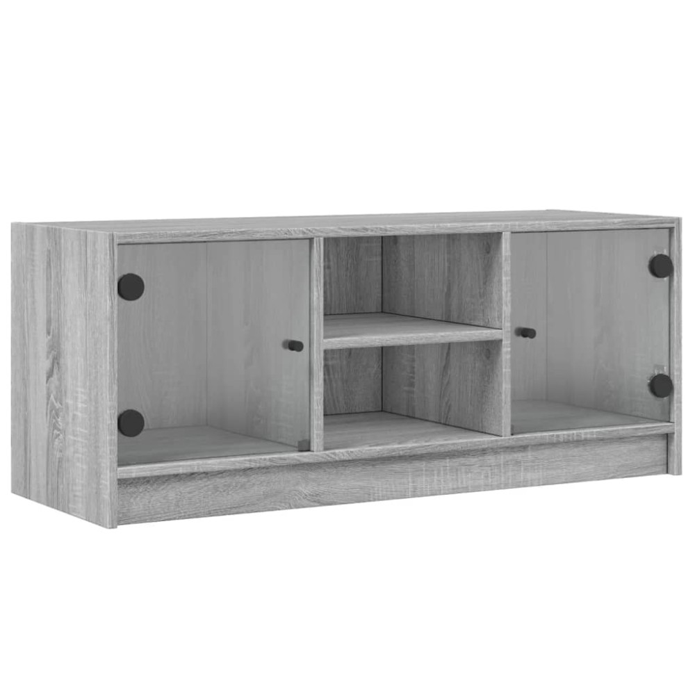 vidaXL Comodă TV cu uși din sticlă, gri sonoma, 102x37x42 cm