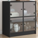 vidaXL Dulap lateral cu uși din sticlă, negru, 68x37x75,5 cm vidaXL Dulap lateral cu uși din sticlă, negru, 68x37x75,5 cm