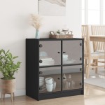 vidaXL Dulap lateral cu uși din sticlă, negru, 68x37x75,5 cm vidaXL Dulap lateral cu uși din sticlă, negru, 68x37x75,5 cm