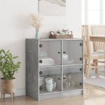 vidaXL Dulap lateral cu uși din sticlă, gri beton, 68x37x75,5 cm vidaXL Dulap lateral cu uși din sticlă, gri beton, 68x37x75,5 cm
