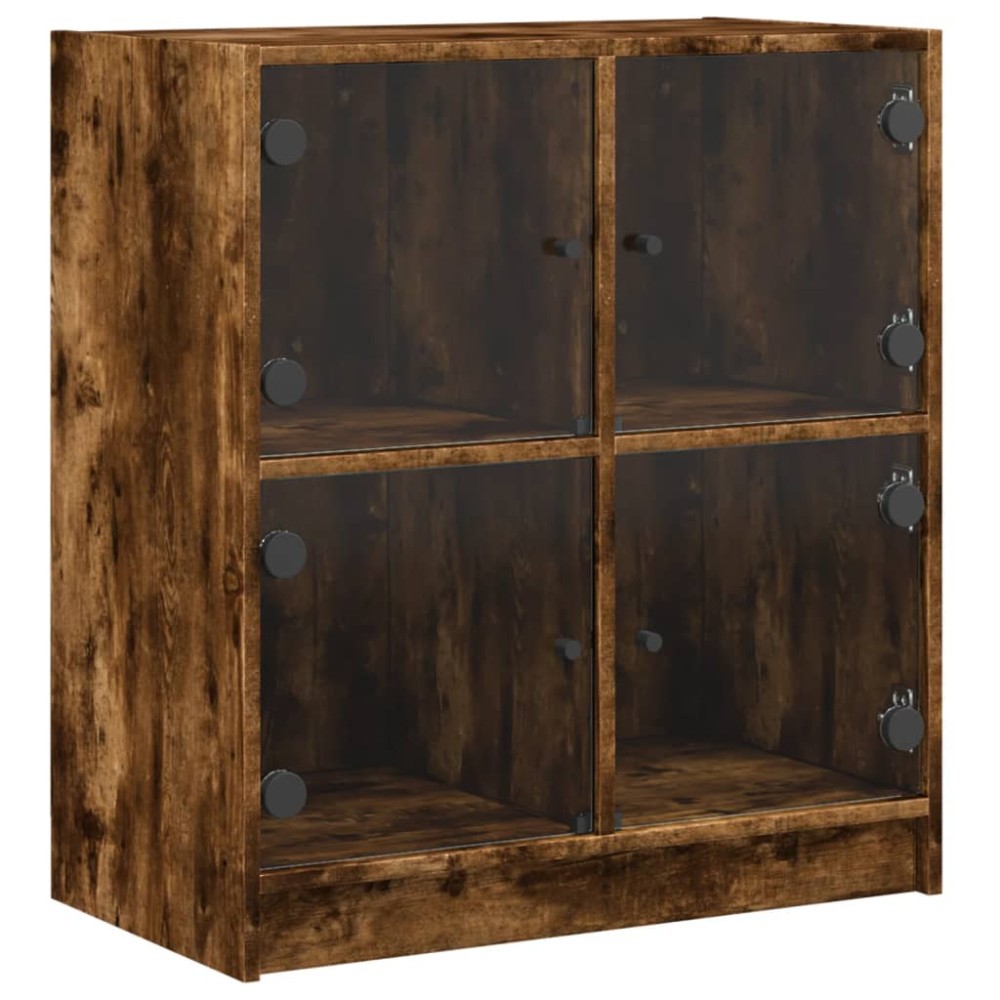 vidaXL Dulap lateral cu uși din sticlă, stejar fumuriu, 68x37x75,5 cm